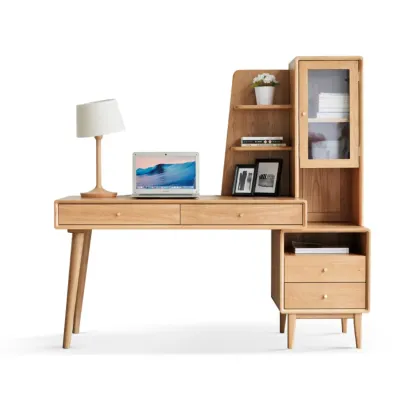 Modern Wooden Writing Desk with Drawers & Shelves in Walnut Image - 13