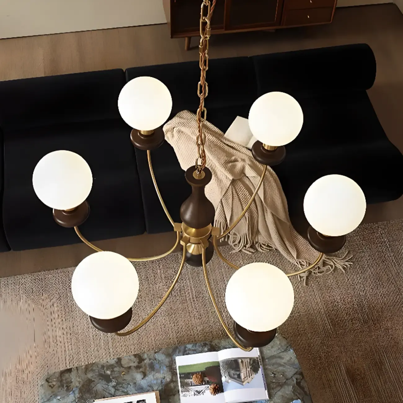 Modern Vintage Globe Chandelier with Glass Lampshade Image - 2