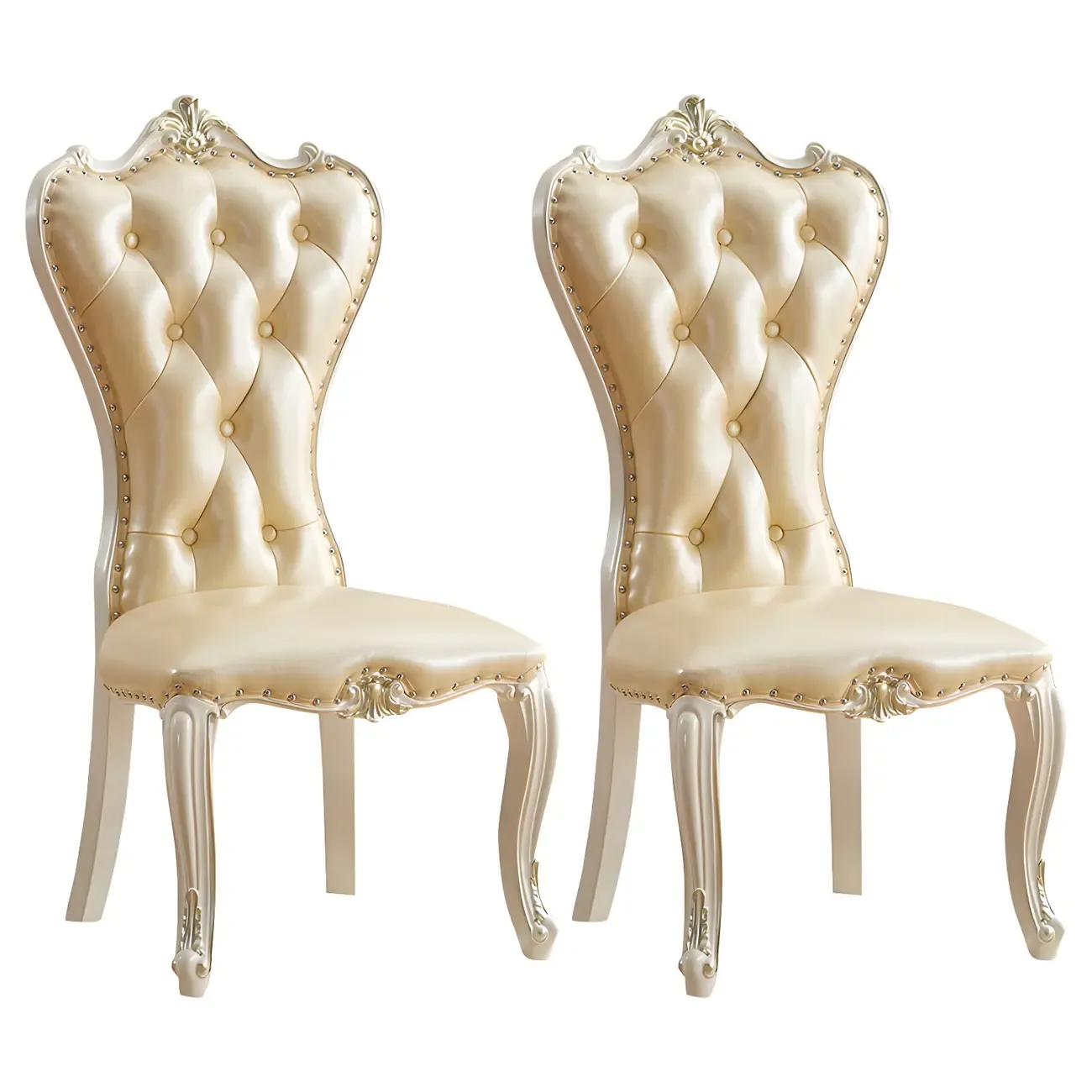 Victorian Leather High Back Dining Chair Set of 2 Image - 23