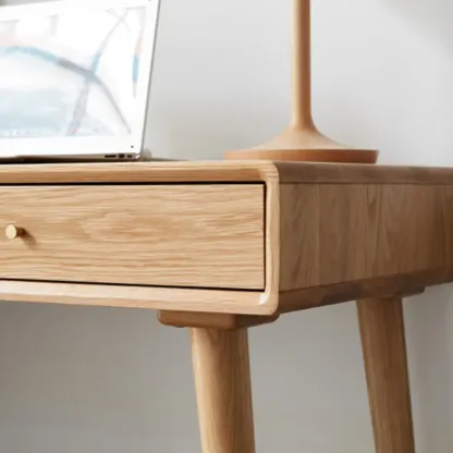 Modern Wooden Writing Desk with Drawers & Shelves in Walnut Image - 14
