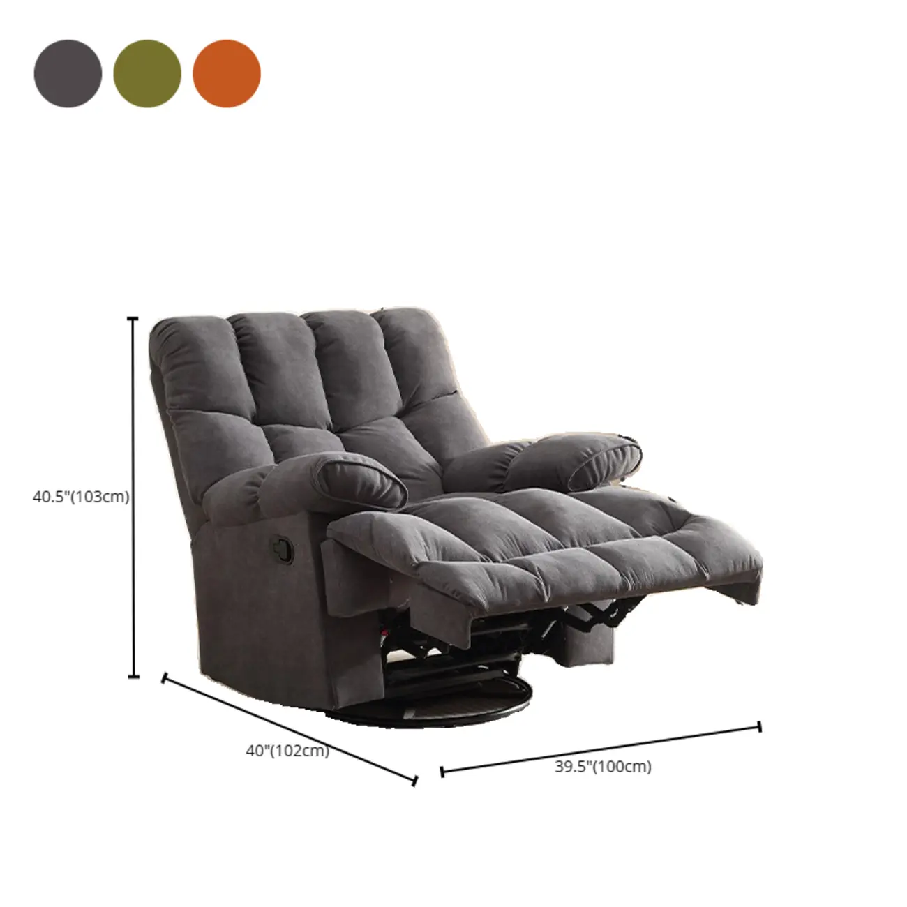 Super Soft Chenille Manual Swivel Rocker Recliner Chair #size