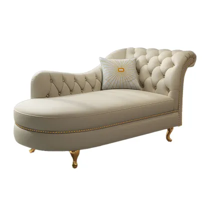 Genuine Leather Grey One Arm Indoor Chaise Lounge with Nailhead Trim and Pillow Image - 8