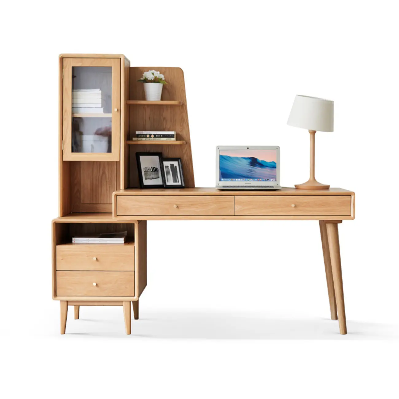 Modern Wooden Writing Desk with Drawers & Shelves in Walnut Image - 15 | homeyfad