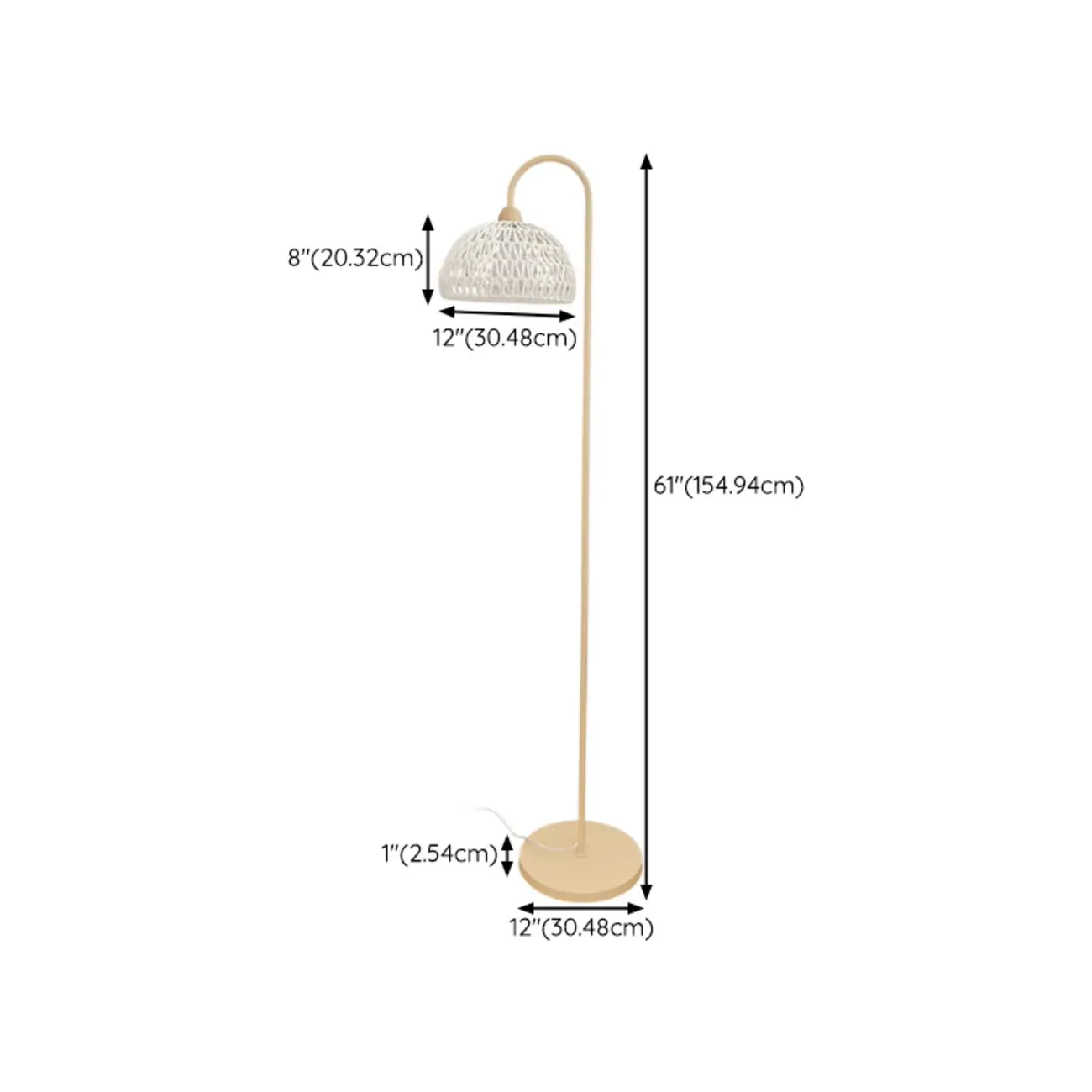 Modern Rattan Floor Lamp with Metal Base for Living Room #size