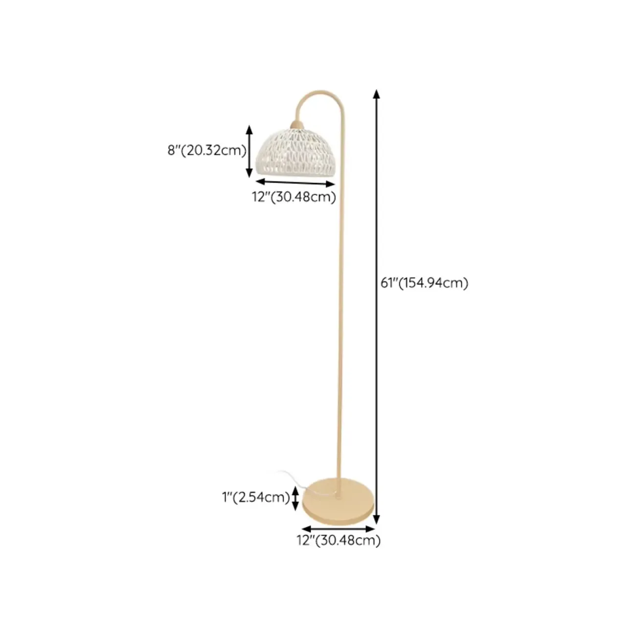 Modern Rattan Floor Lamp with Metal Base for Living Room #size