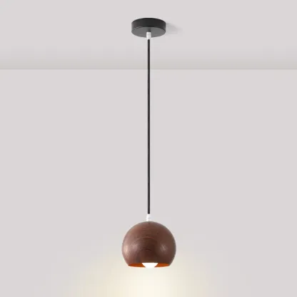 Minimalist Mini Wood Globe Pendant Light for Bedside Image - 14