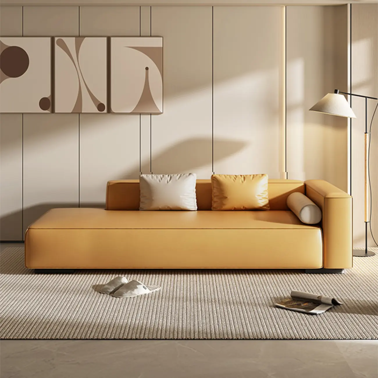 Modern Leather Wooden Chaise Lounge with Square Arm Image - 1 | homeyfad
