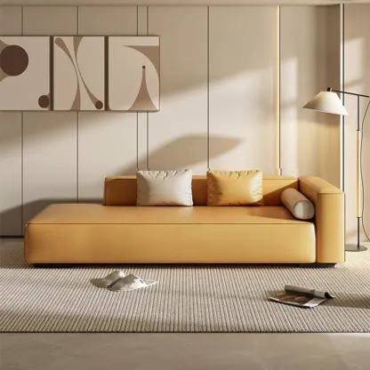 Modern Leather Wooden Chaise Lounge with Square Arm Image - 1
