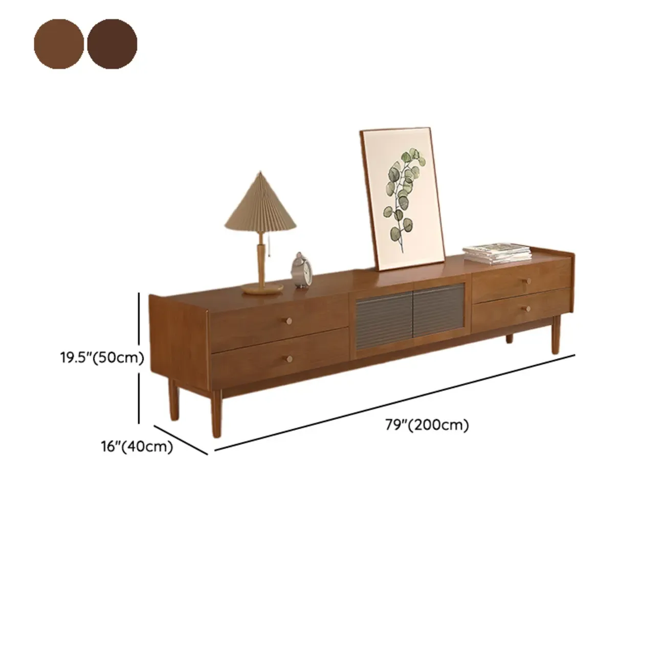 71" Rectangle Cherry Wood TV Stand with Cabinet & Drawers Image - 16