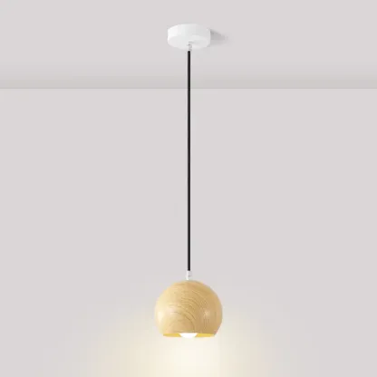 Minimalist Mini Wood Globe Pendant Light for Bedside Image - 15