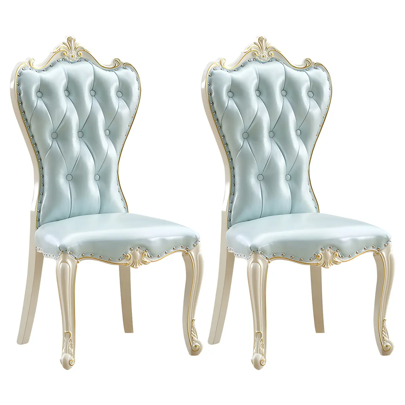 Victorian Leather High Back Dining Chair Set of 2 Image - 26 | homeyfad
