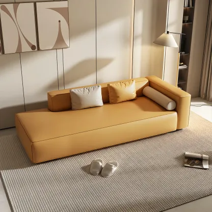 Modern Leather Wooden Chaise Lounge with Square Arm Image - 3