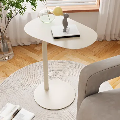 White Round Sintered Stone Top End Table Image - 1