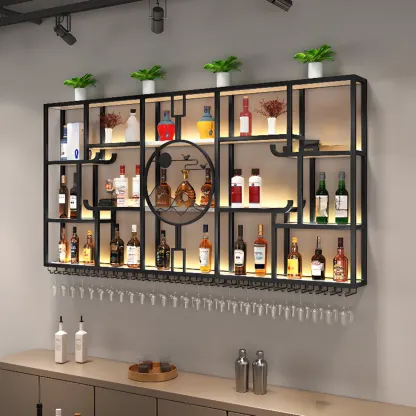 Wall-Mounted Metal Wine Rack with Glass Holder Image - 1