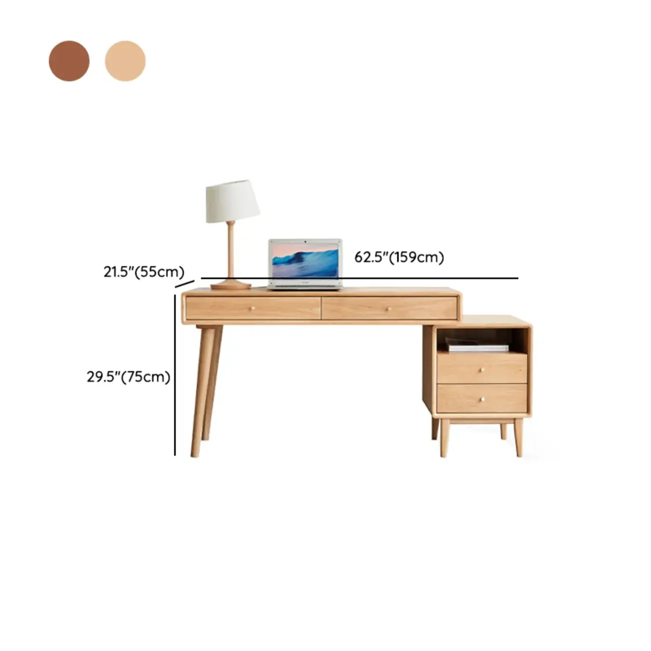 Modern Wooden Writing Desk with Drawers & Shelves in Walnut Image - 20