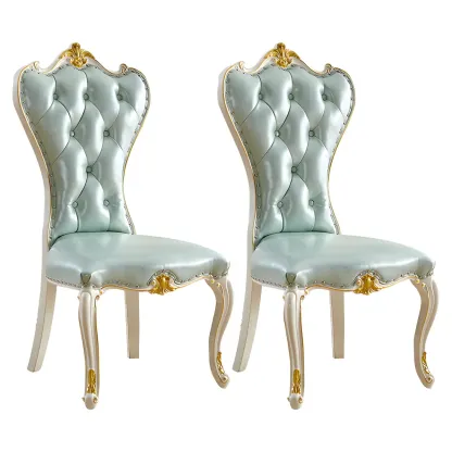 Victorian Leather High Back Dining Chair Set of 2 Image - 29