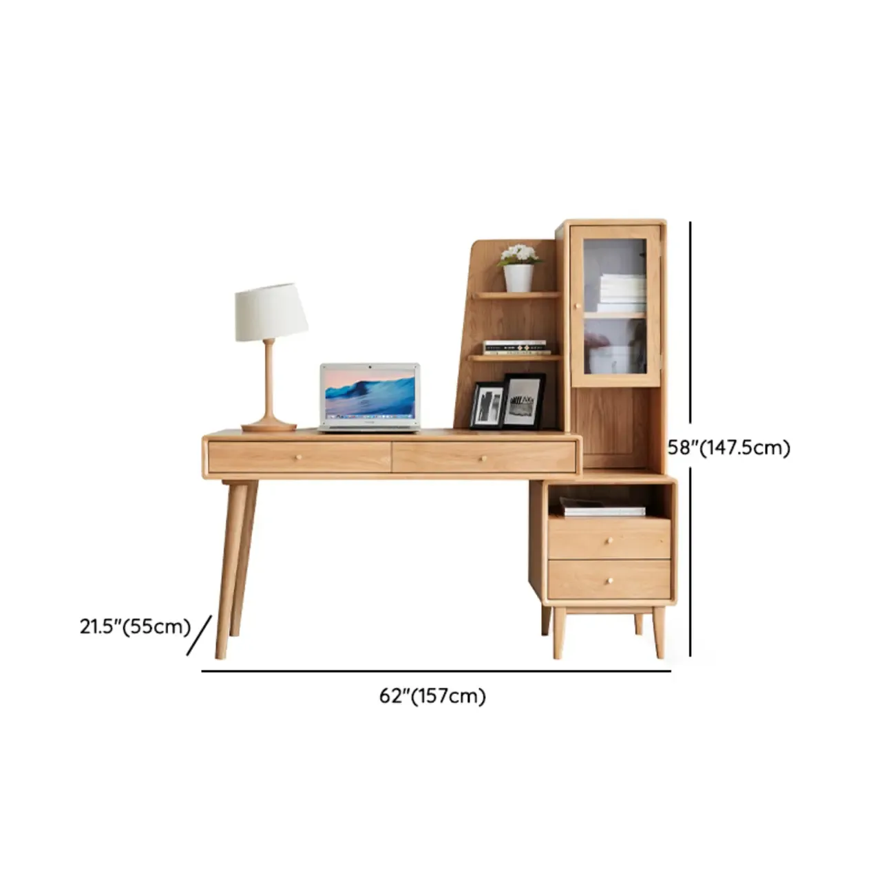 Modern Wooden Writing Desk with Drawers & Shelves in Walnut Image - 21