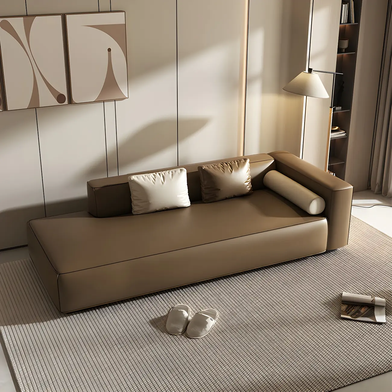 Modern Leather Wooden Chaise Lounge with Square Arm Image - 5 | homeyfad