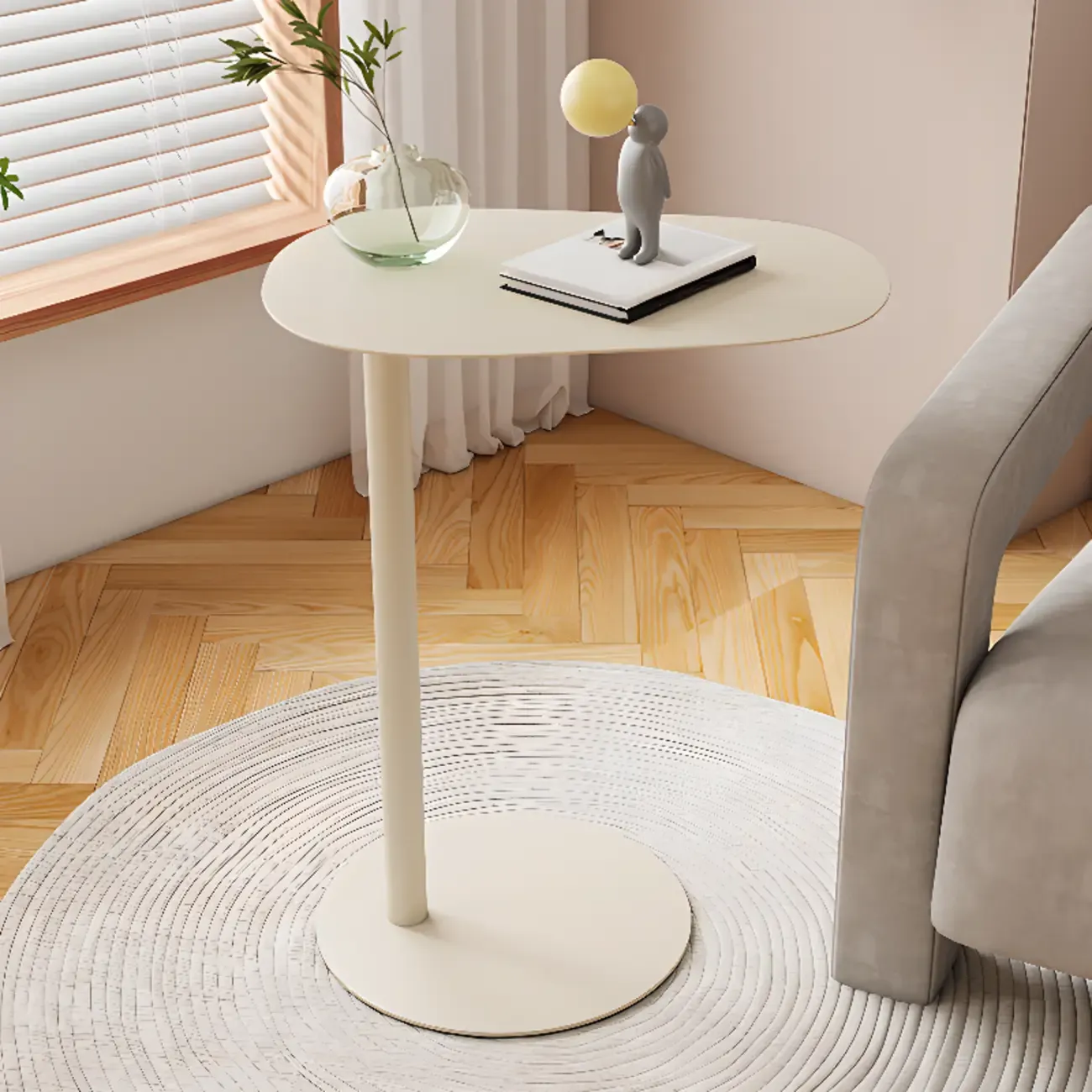 White Round Sintered Stone Top End Table Image - 4