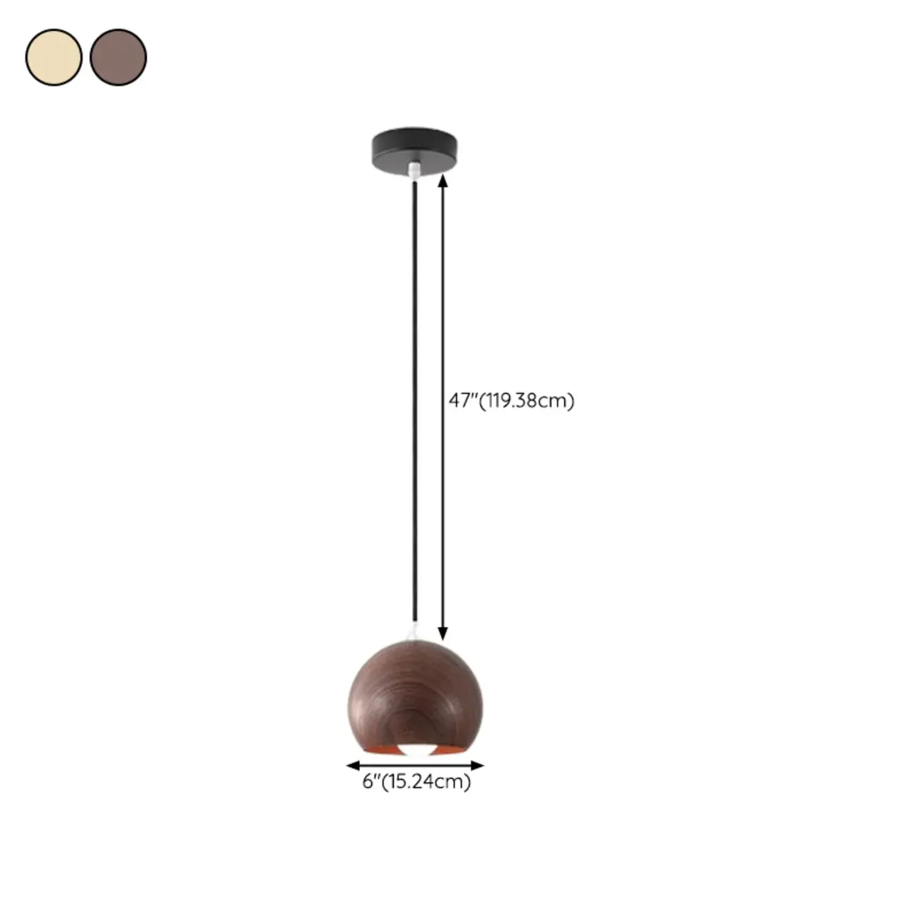 Minimalist Mini Wood Globe Pendant Light for Bedside #size