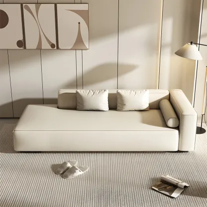 Modern Leather Wooden Chaise Lounge with Square Arm Image - 7