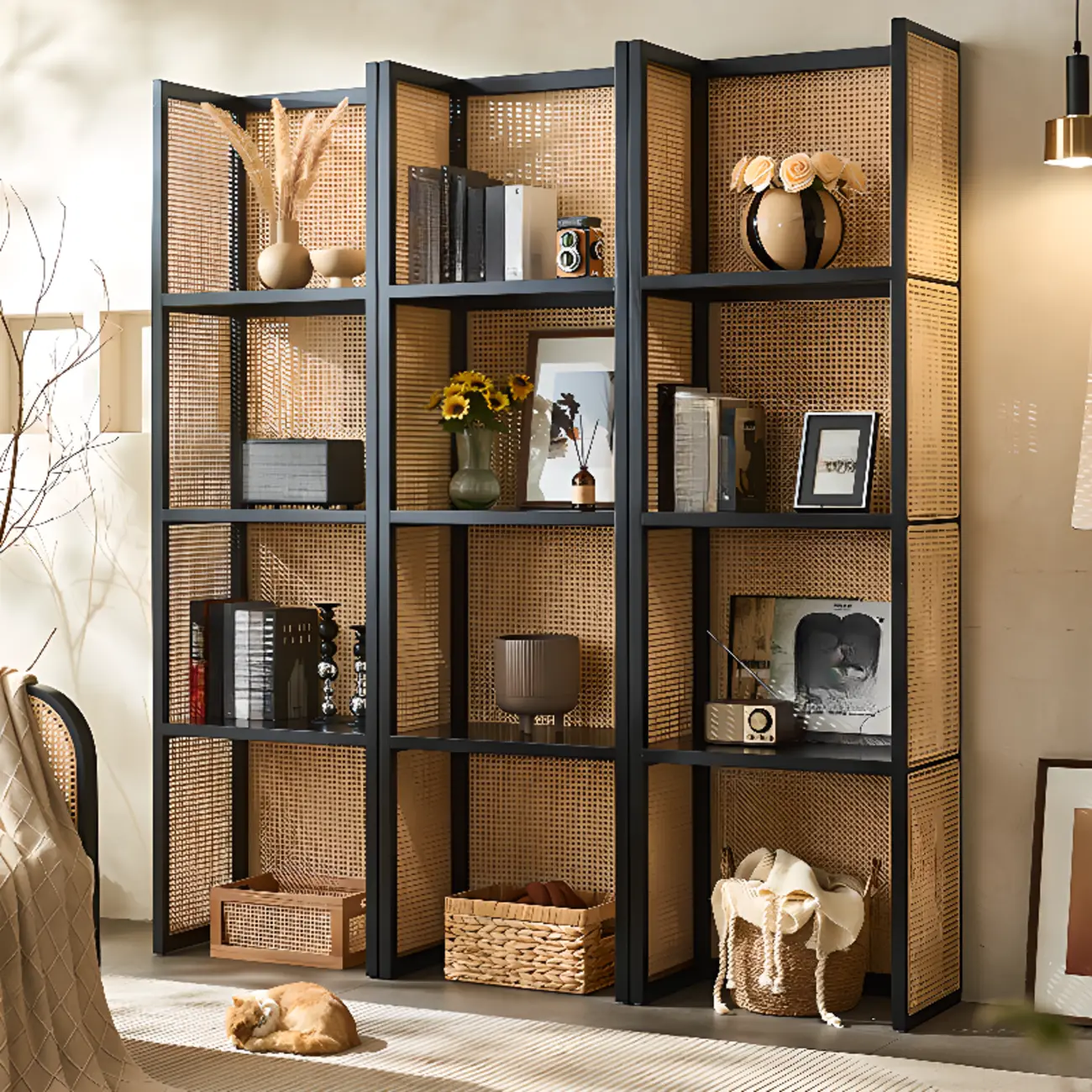 71" 3-Tier Modern Wooden Mesh Bookshelf  Image - 1 | homeyfad