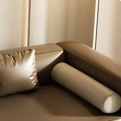 Modern Leather Wooden Chaise Lounge with Square Arm Image - 8