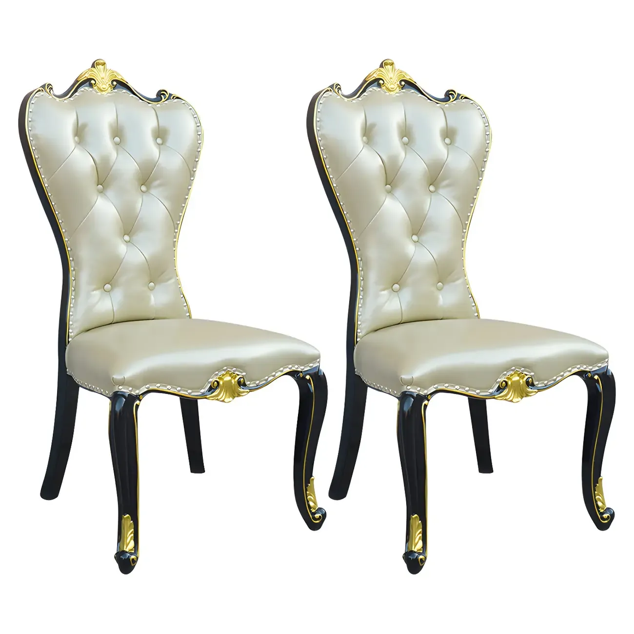 Victorian Leather High Back Dining Chair Set of 2 Image - 32