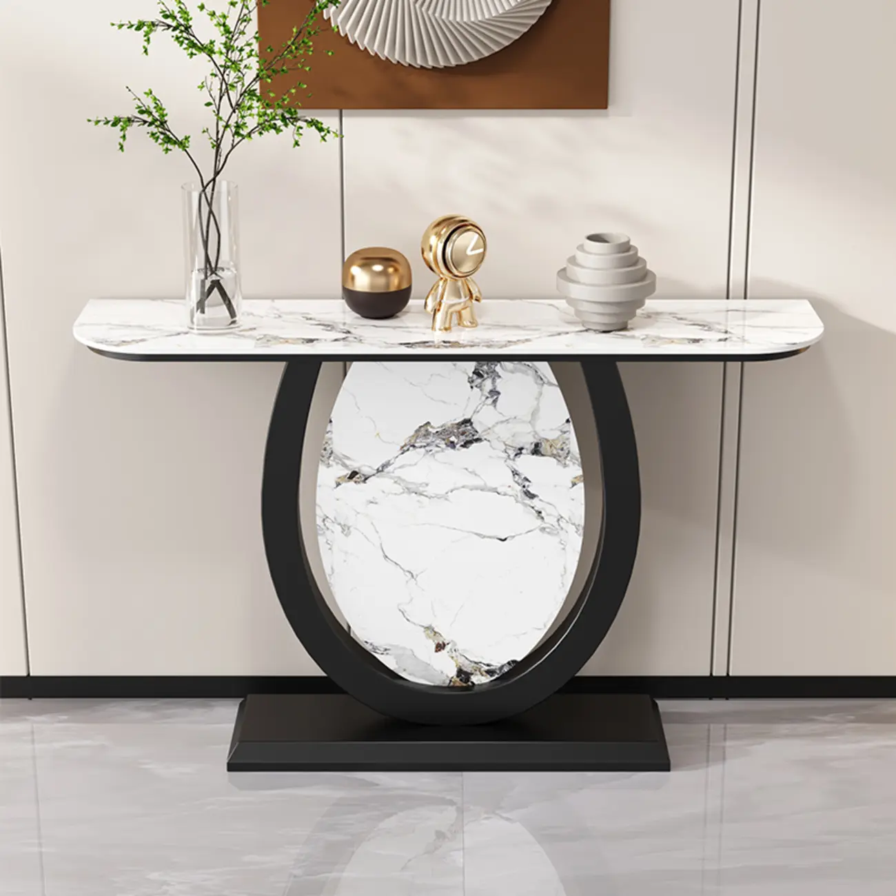 Modern Marble Console Table with Curved Base Image - 1 | homeyfad