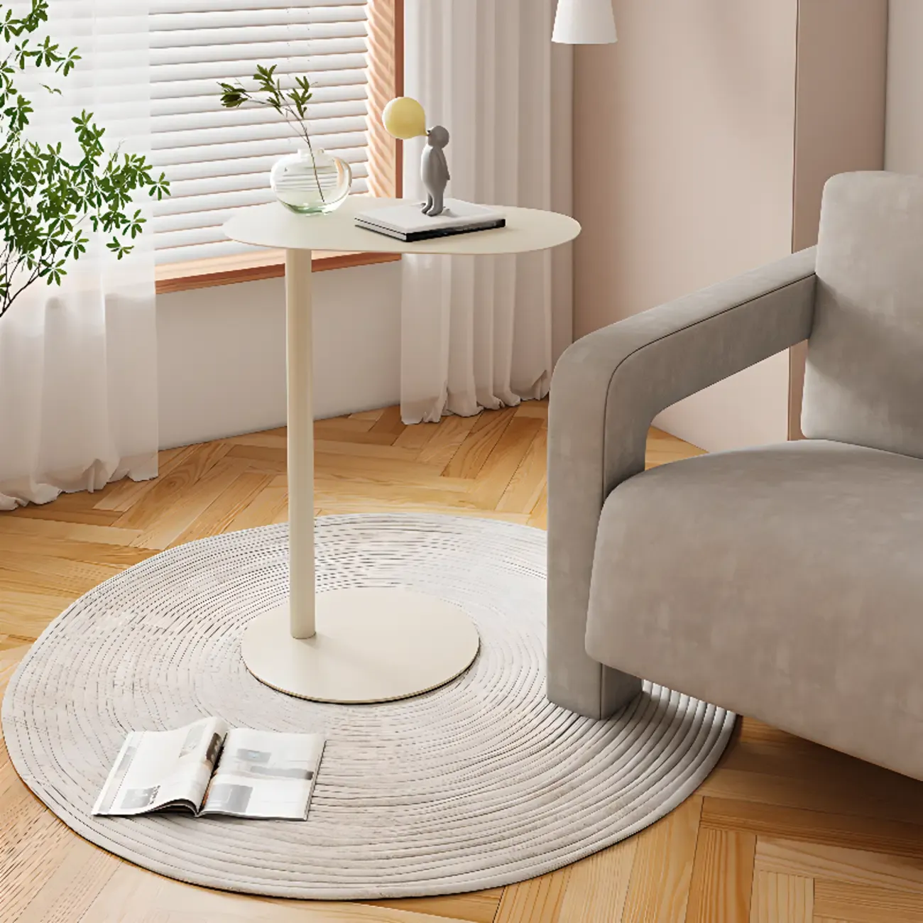 White Round Sintered Stone Top End Table Image - 6