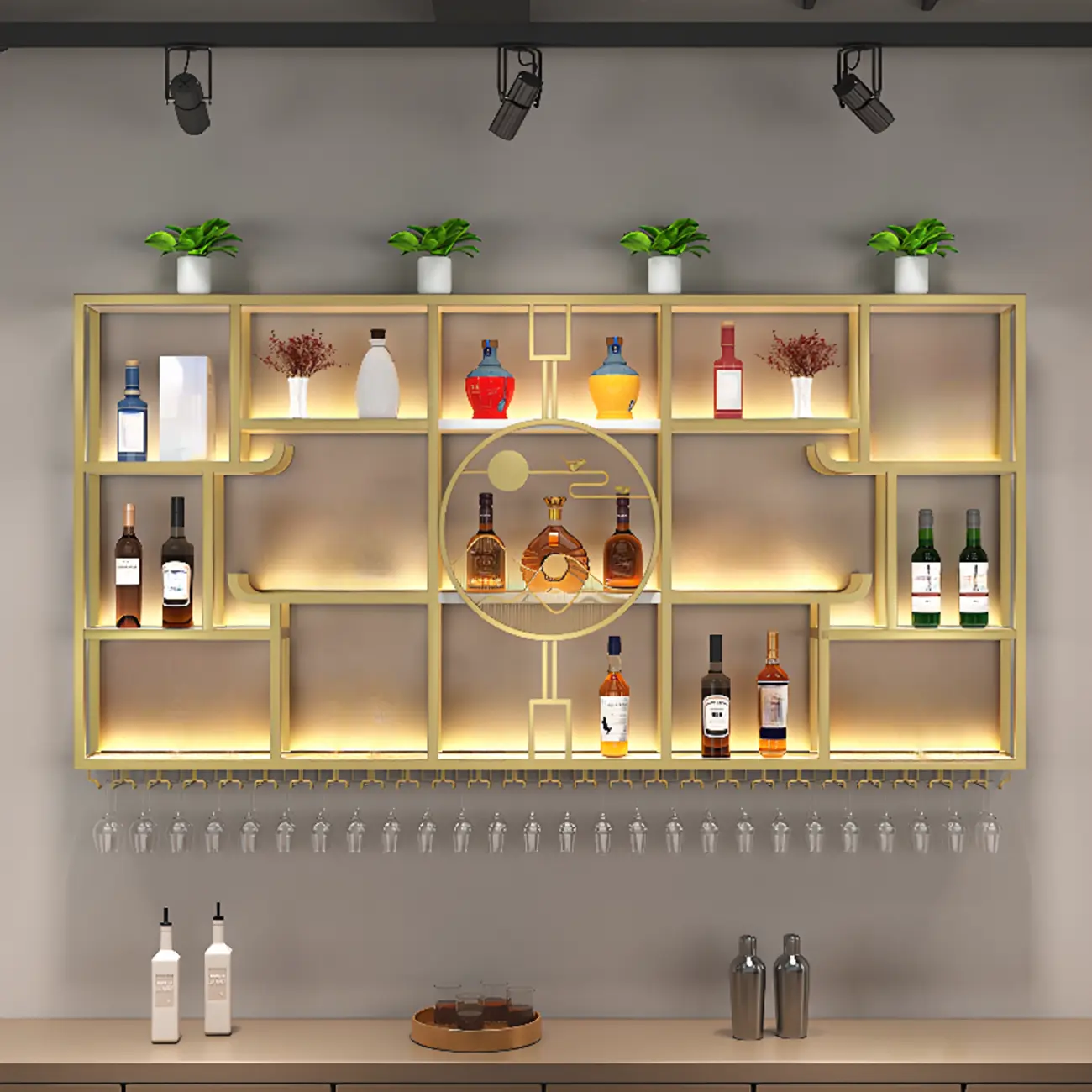 Wall-Mounted Metal Wine Rack with Glass Holder Image - 6 | homeyfad