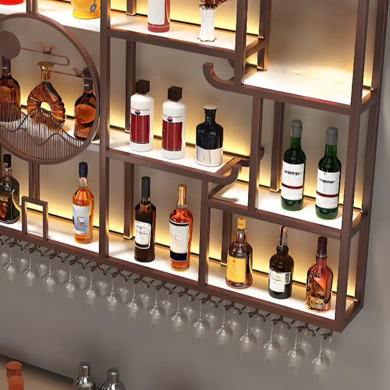 Wall-Mounted Metal Wine Rack with Glass Holder Image - 7