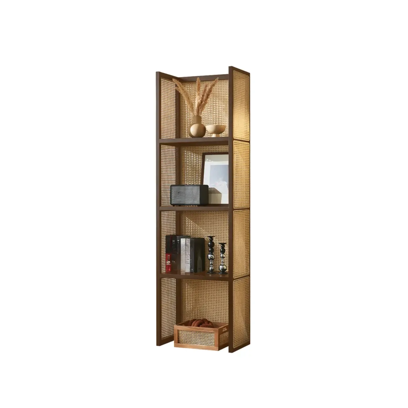 71" 3-Tier Modern Wooden Mesh Bookshelf Image - 3