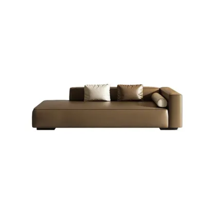 Modern Leather Wooden Chaise Lounge with Square Arm Image - 10
