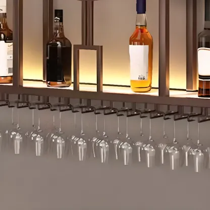 Wall-Mounted Metal Wine Rack with Glass Holder Image - 8