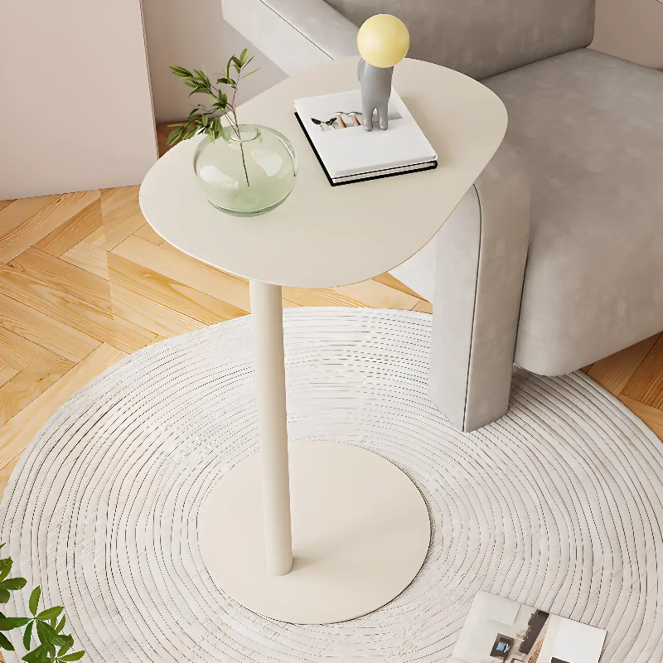 White Round Sintered Stone Top End Table Image - 8