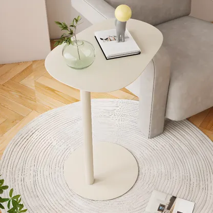White Round Sintered Stone Top End Table Image - 8