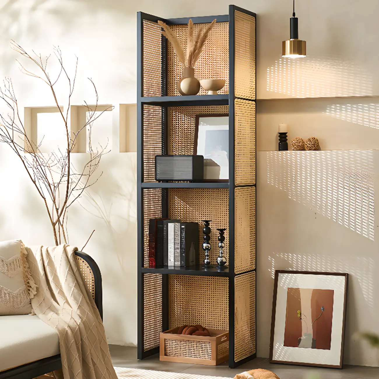 71" 3-Tier Modern Wooden Mesh Bookshelf  Image - 4 | homeyfad