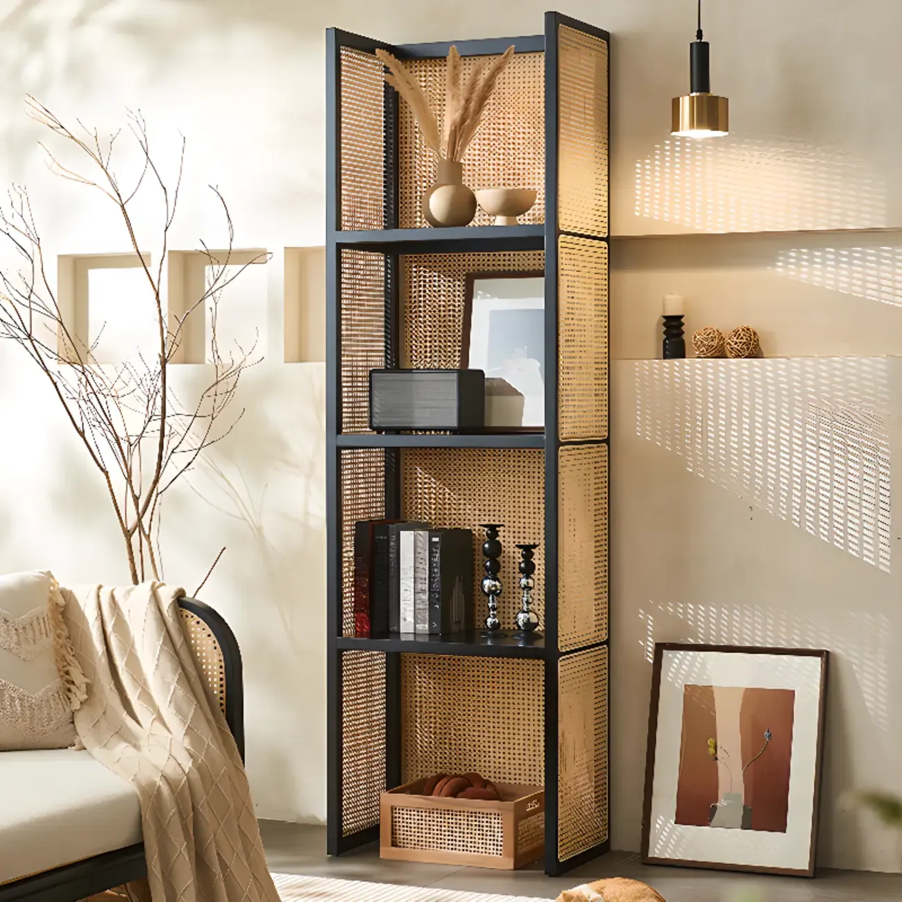 71" 3-Tier Modern Wooden Mesh Bookshelf Image - 4