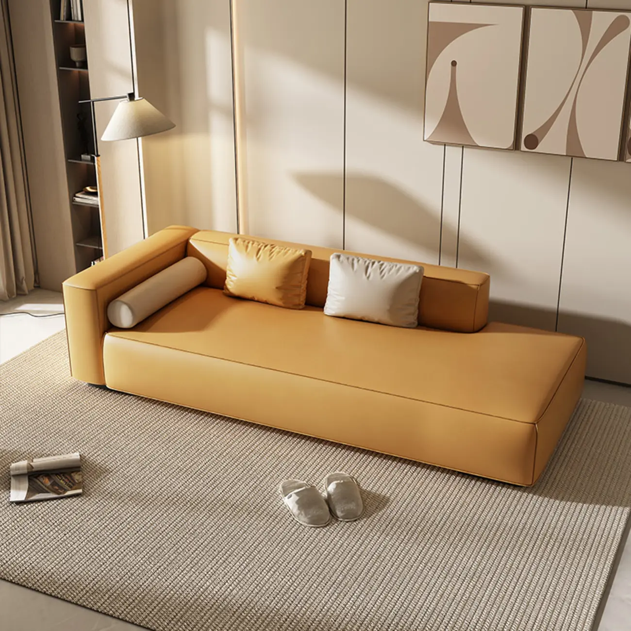 Modern Leather Wooden Chaise Lounge with Square Arm Image - 11 | homeyfad