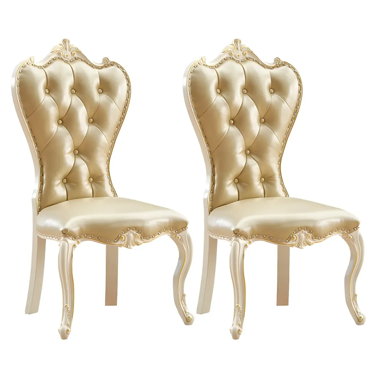Victorian Leather High Back Dining Chair Set of 2 Image - 35