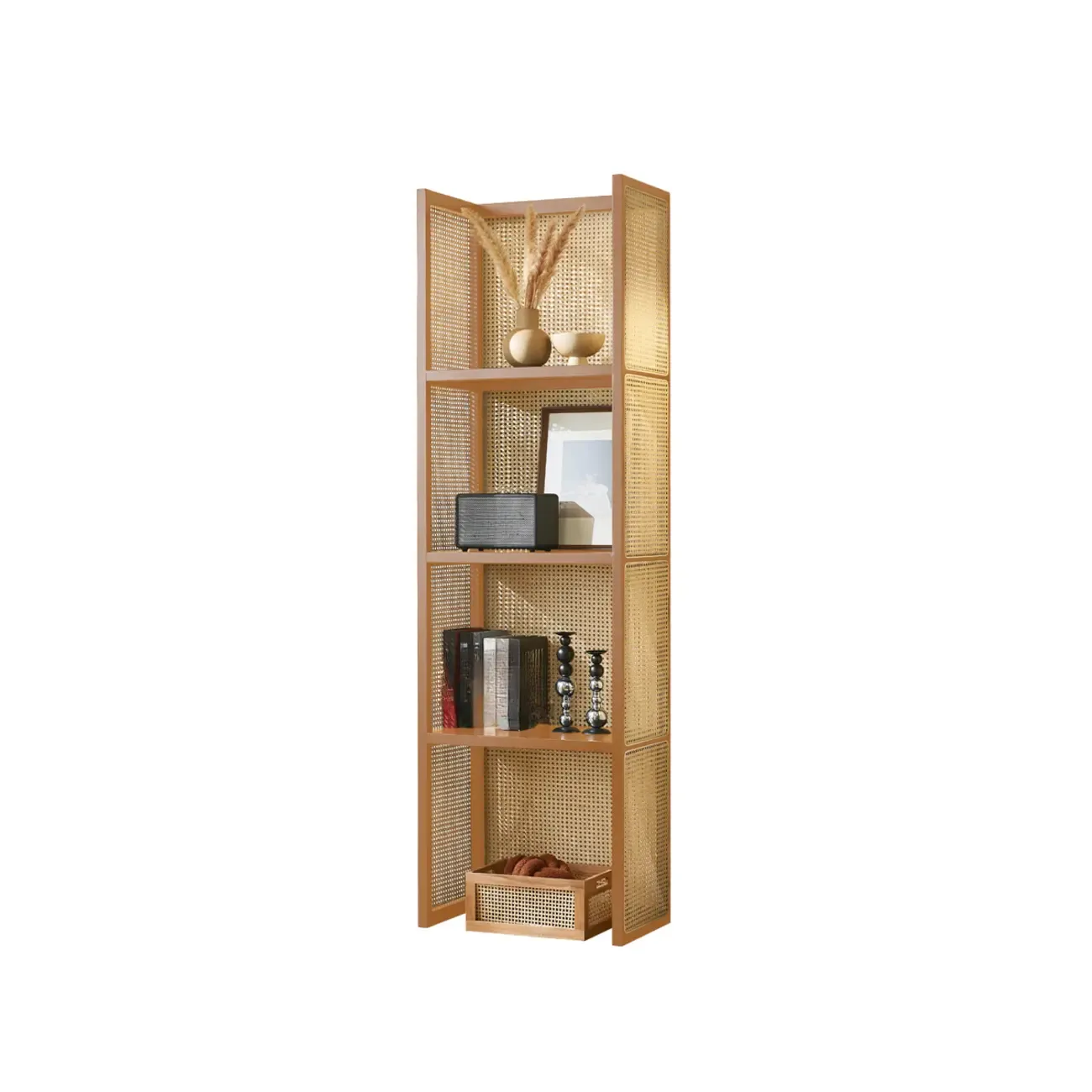 71" 3-Tier Modern Wooden Mesh Bookshelf Image - 5