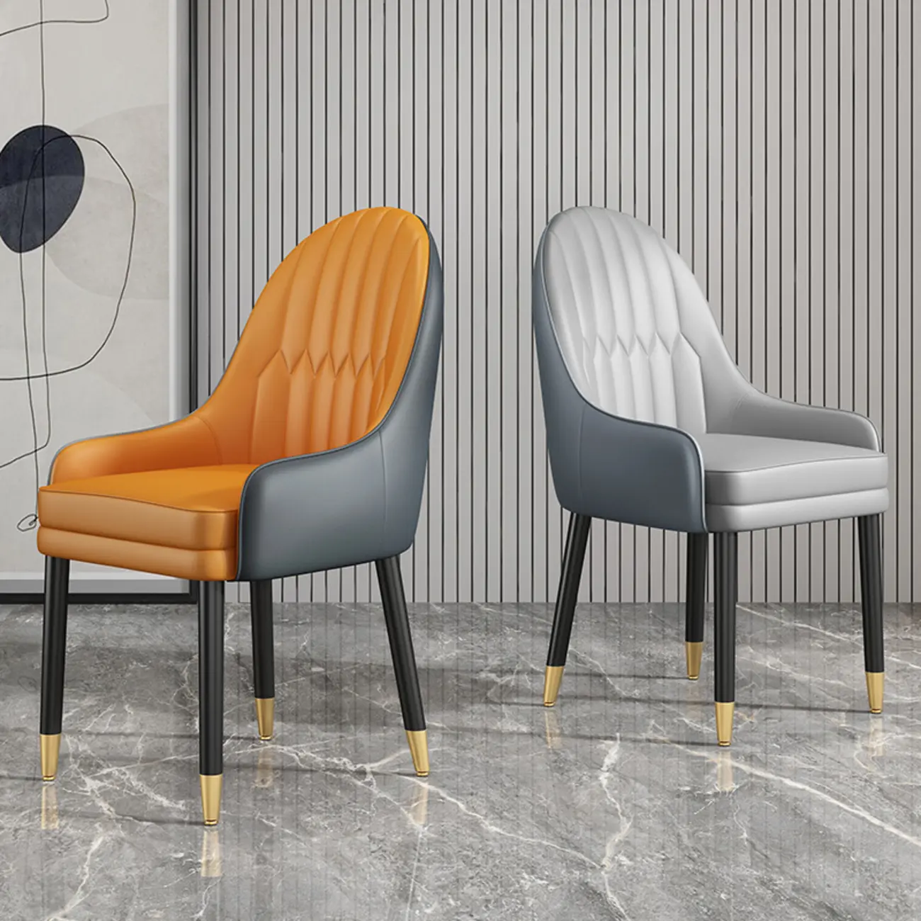 Faux Leather Dining Chair Color Block Sloped Arm with Metal Legs Image - 1 | homeyfad