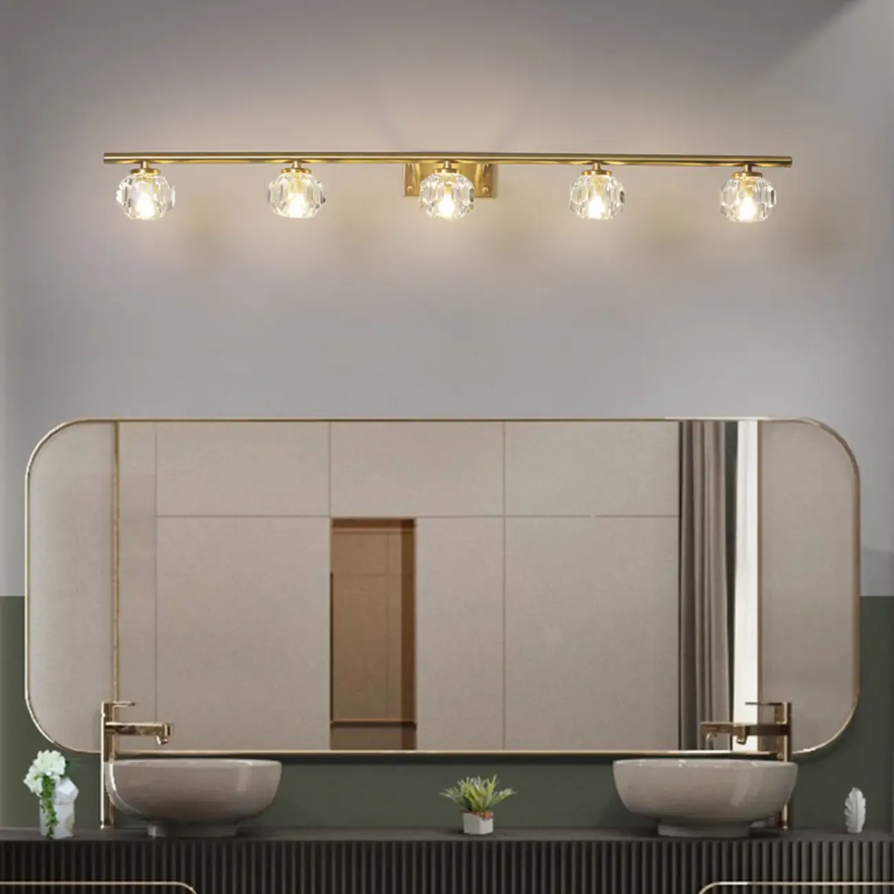 Elegant Vanity Lights Over Mirror with Crystal Lampshade  Image - 1