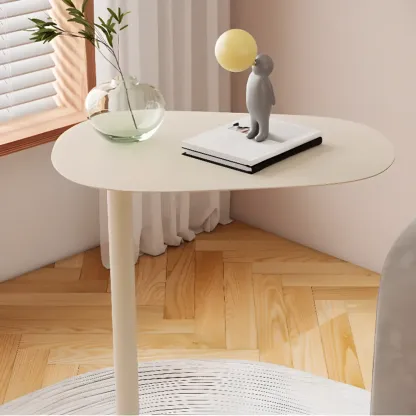 White Round Sintered Stone Top End Table Image - 10