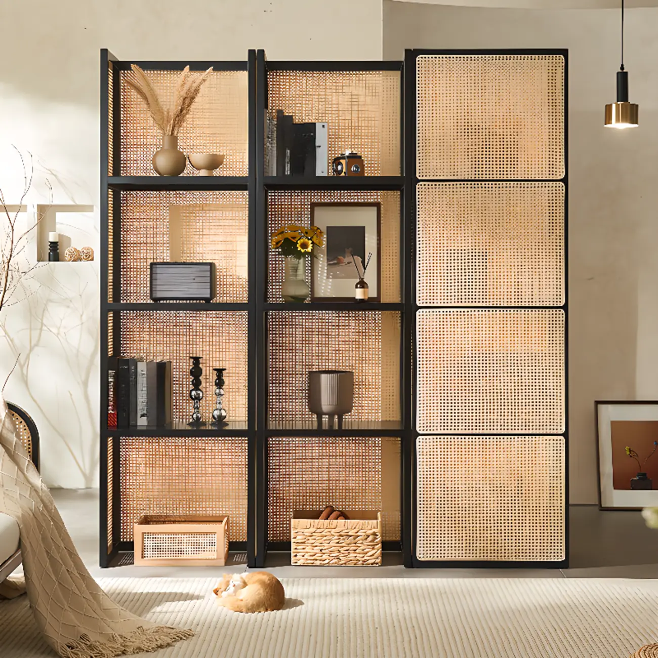 71" 3-Tier Modern Wooden Mesh Bookshelf  Image - 6 | homeyfad