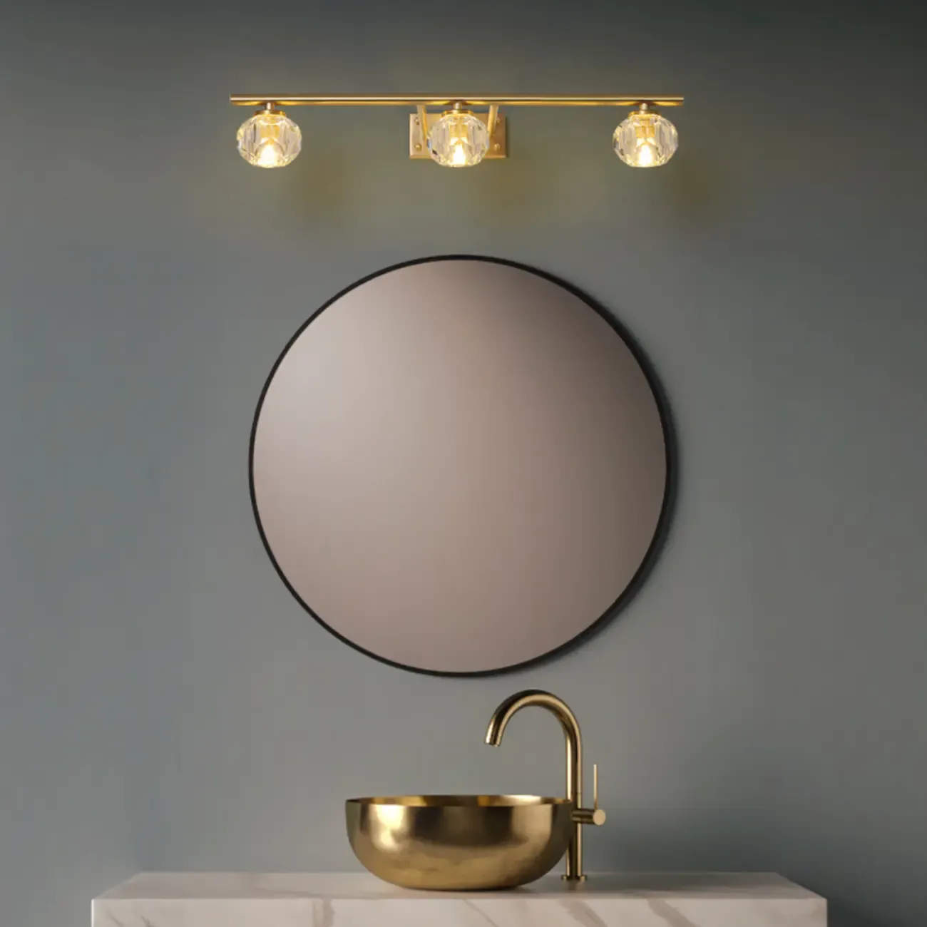 Elegant Vanity Lights Over Mirror with Crystal Lampshade  Image - 2