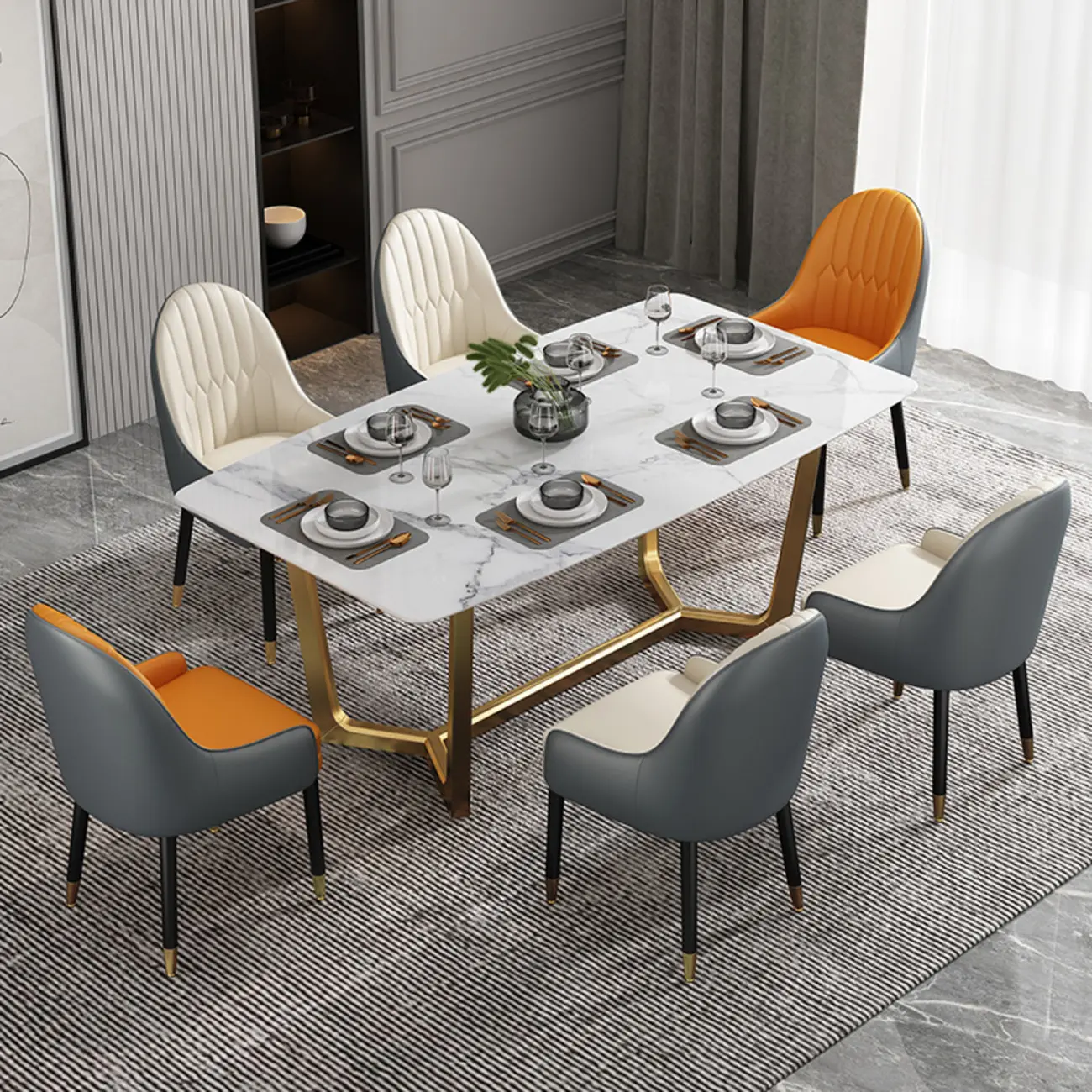 Faux Leather Dining Chair Color Block Sloped Arm with Metal Legs Image - 2 | homeyfad