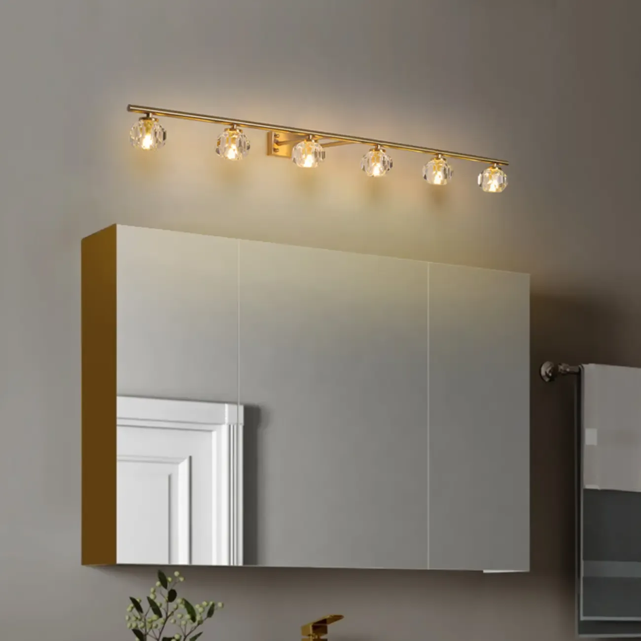 Elegant Vanity Lights Over Mirror with Crystal Lampshade Image - 3