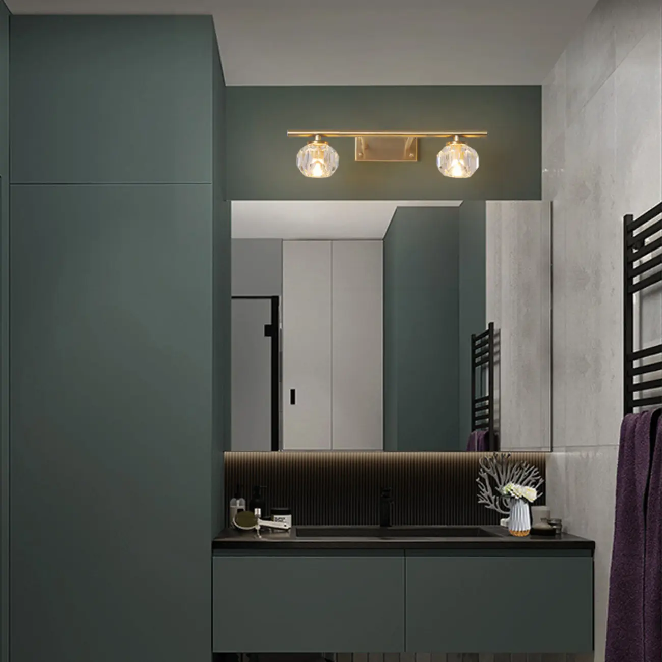 Elegant Vanity Lights Over Mirror with Crystal Lampshade  Image - 4 | homeyfad